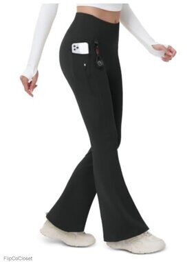 Fleece Lined Flare Leggings Waterproof Hiking Pants